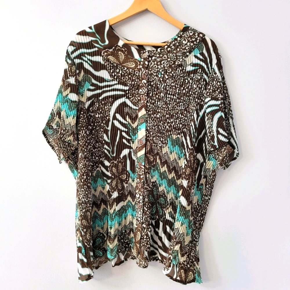 Women's Button Front Short Sleeve Crepe Blouse  Sz 3x